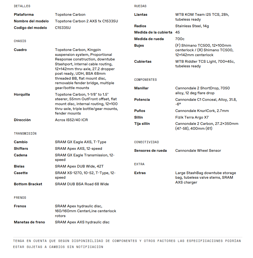 Bicicleta CANNONDALE Topstone Carbon 2 AXS 1X