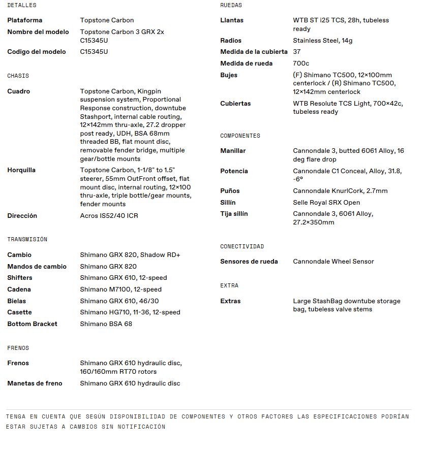 Bicicleta CANNONDALE Topstone Carbon 3 GRX 2X