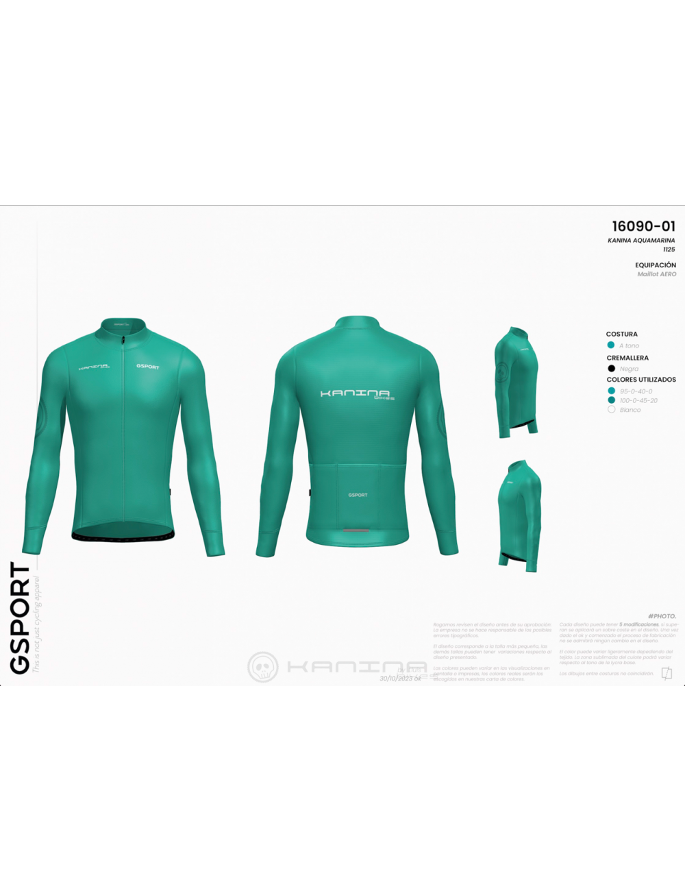 Maillot KANINA Bikes Aero Celeste largo fino Gsport