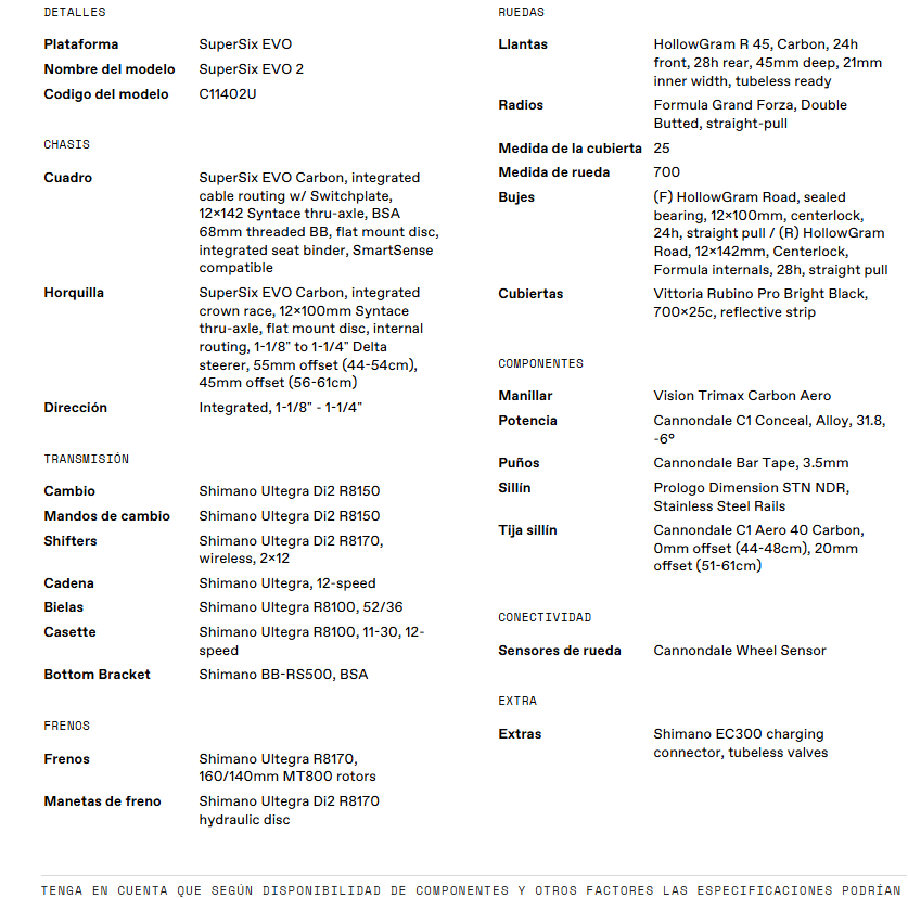 Bicicleta Cannondale SuperSix EVO 2
