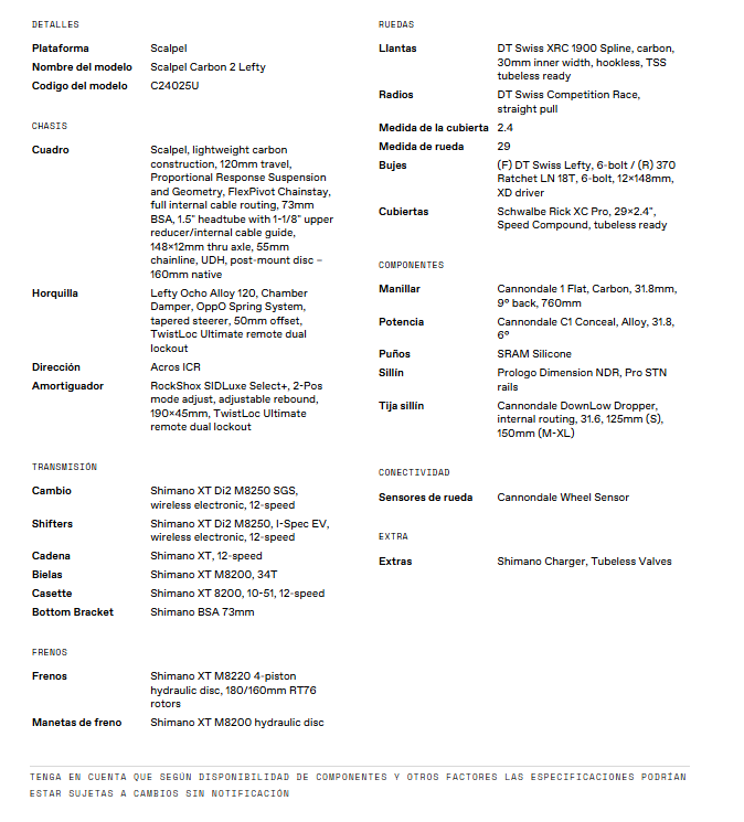 Bicicleta Cannondale Scalpel 2 Lefty