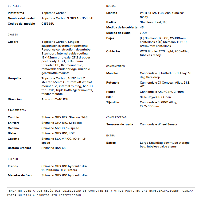 Bicicleta CANNONDALE Topstone Carbon 3 GRX 1X